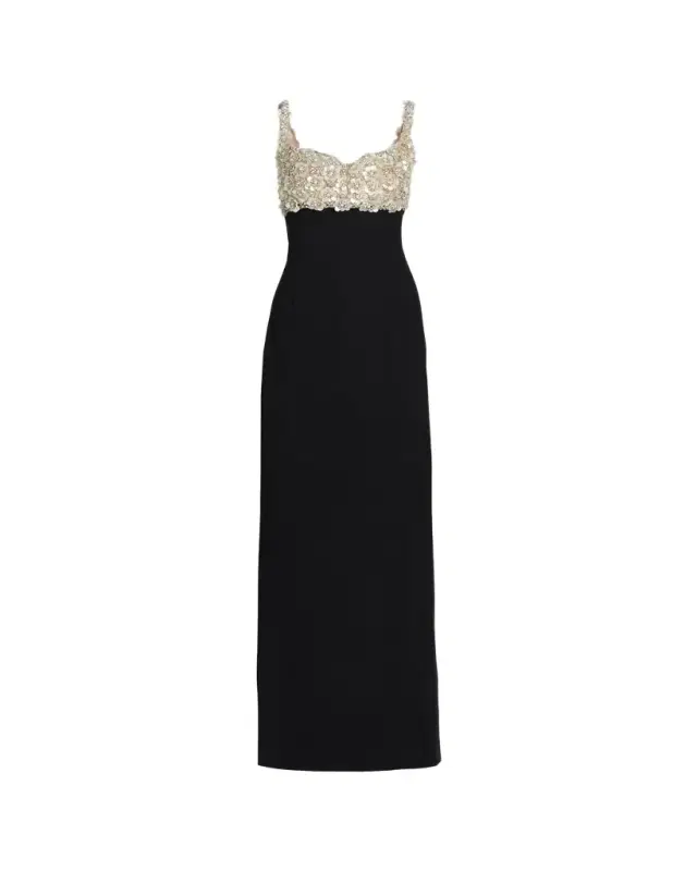 Oscar de la Renta Pearly Embroidered Bustier Column Gown