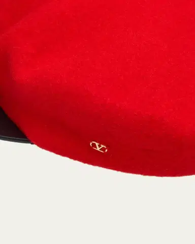 Valentino Garavani Men's VLogo Wool Beret with Calfskin Brim | Thumbnail 2 Valentino Garavani Men's VLogo Wool Beret with Calfskin Brim | Thumbnail 2