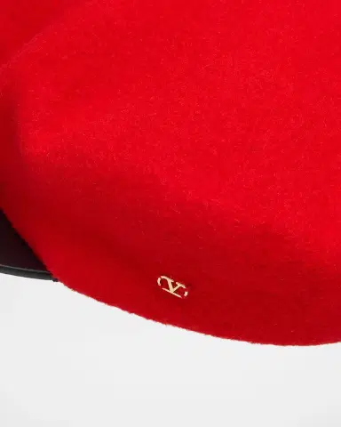 Valentino Garavani Men's VLogo Wool Beret with Calfskin Brim | Thumbnail 3 Valentino Garavani Men's VLogo Wool Beret with Calfskin Brim | Thumbnail 3