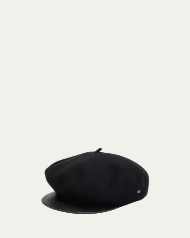 Valentino Garavani Men's VLogo Wool Beret with Calfskin Brim | Thumbnail 4 Valentino Garavani Men's VLogo Wool Beret with Calfskin Brim | Thumbnail 4