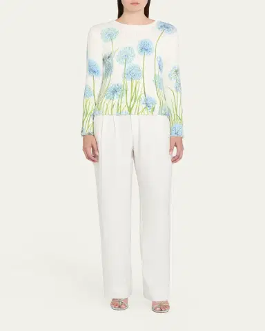 Oscar de la Renta Allium-Print Cotton Knit Crewneck Sweater | Thumbnail 2