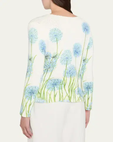 Oscar de la Renta Allium-Print Cotton Knit Crewneck Sweater | Thumbnail 3