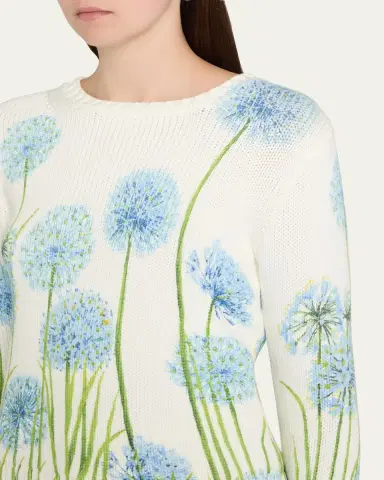 Oscar de la Renta Allium-Print Cotton Knit Crewneck Sweater | Thumbnail 5