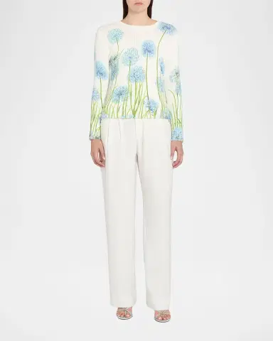Oscar de la Renta Allium-Print Cotton Knit Crewneck Sweater | Thumbnail 6