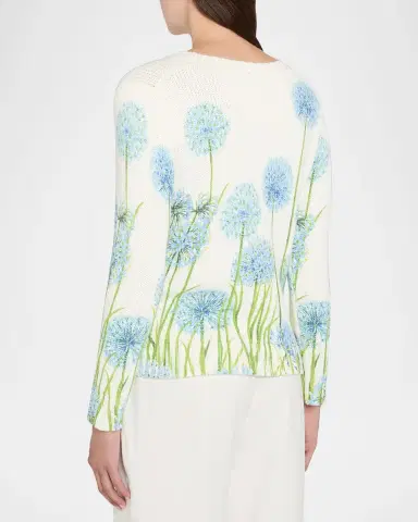 Oscar de la Renta Allium-Print Cotton Knit Crewneck Sweater | Thumbnail 7