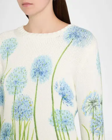 Oscar de la Renta Allium-Print Cotton Knit Crewneck Sweater | Thumbnail 9