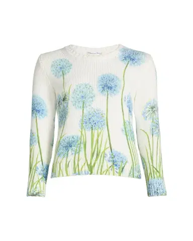 Oscar de la Renta Allium-Print Cotton Knit Crewneck Sweater | Thumbnail 1