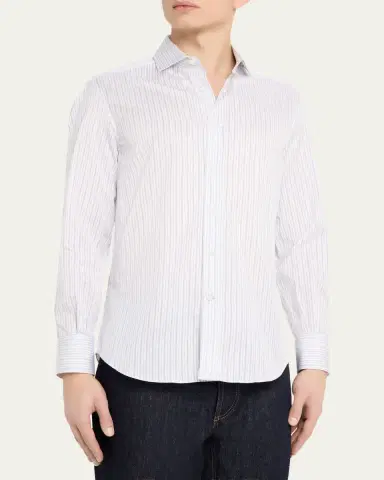 Brunello Cucinelli Men's Cotton Multi-Stripe Button-Down Shirt | Thumbnail 4 Brunello Cucinelli Men's Cotton Multi-Stripe Button-Down Shirt | Thumbnail 4