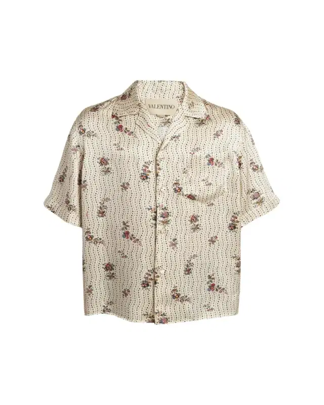 Valentino Garavani Men's Silk Papier Floral Boxy-Fit Bowling Shirt