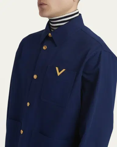 Valentino Garavani Men's Cotton Gabardine Shirt Jacket with VGold | Thumbnail 5 Valentino Garavani Men's Cotton Gabardine Shirt Jacket with VGold | Thumbnail 5