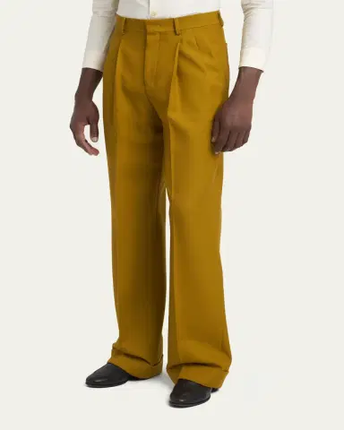 Valentino Garavani Men's Light Brown Pleated Wool-Blend Trousers | Thumbnail 4 Valentino Garavani Men's Light Brown Pleated Wool-Blend Trousers | Thumbnail 4