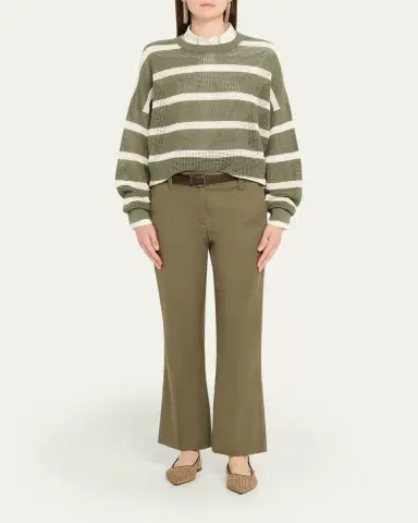 Brunello Cucinelli Striped Micronet Knit Crewneck Sweater | Thumbnail 2