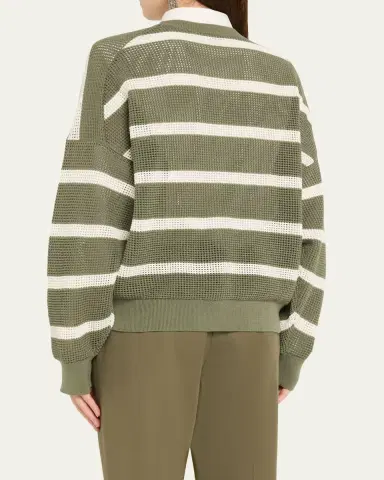 Brunello Cucinelli Striped Micronet Knit Crewneck Sweater | Thumbnail 3
