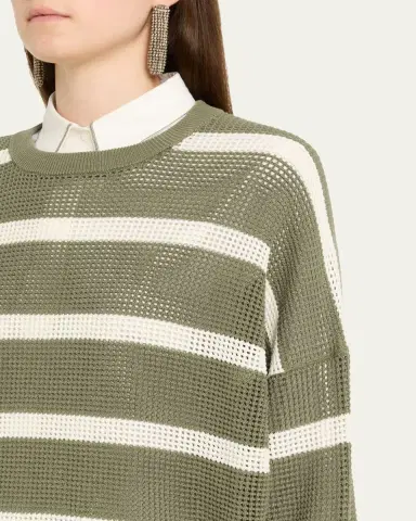 Brunello Cucinelli Striped Micronet Knit Crewneck Sweater | Thumbnail 5
