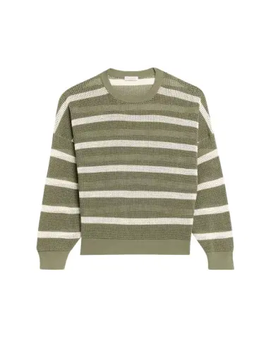 Brunello Cucinelli Striped Micronet Knit Crewneck Sweater | Thumbnail 1