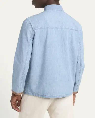 Valentino Garavani Men's Denim Safari Jacket with Printed Trim | Thumbnail 3