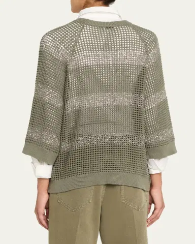 Brunello Cucinelli Water Reflection Pailette Striped Open Knit Sweater | Thumbnail 3