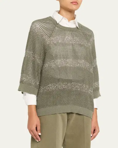 Brunello Cucinelli Water Reflection Pailette Striped Open Knit Sweater | Thumbnail 4