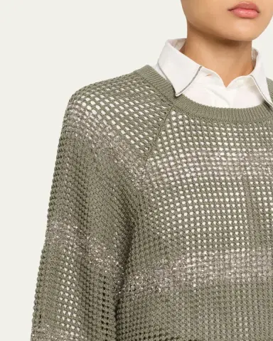 Brunello Cucinelli Water Reflection Pailette Striped Open Knit Sweater | Thumbnail 5