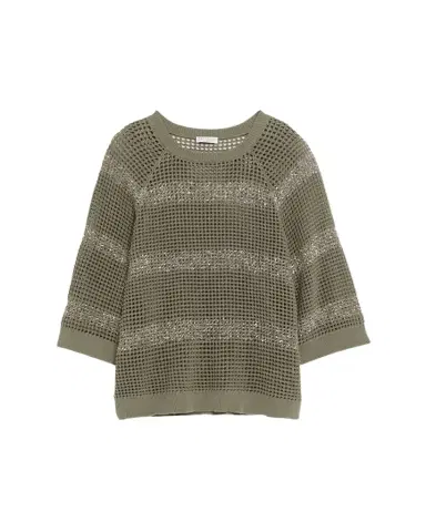 Brunello Cucinelli Water Reflection Pailette Striped Open Knit Sweater | Thumbnail 1