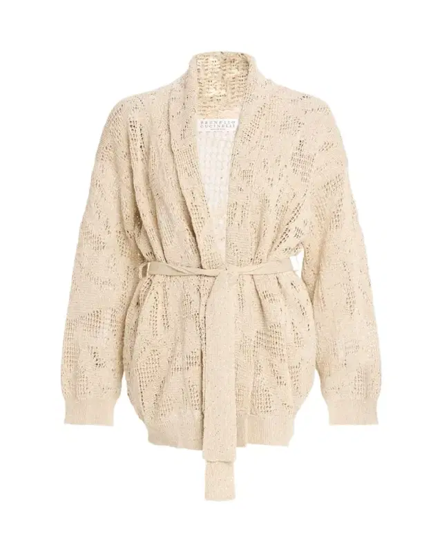 Brunello Cucinelli Linen-Cotton Paillette Wrap Cardigan