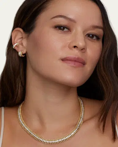 Jamie Wolf 18K Yellow Gold and White Gold Beaded Edge Necklace with Diamonds | Thumbnail 2
