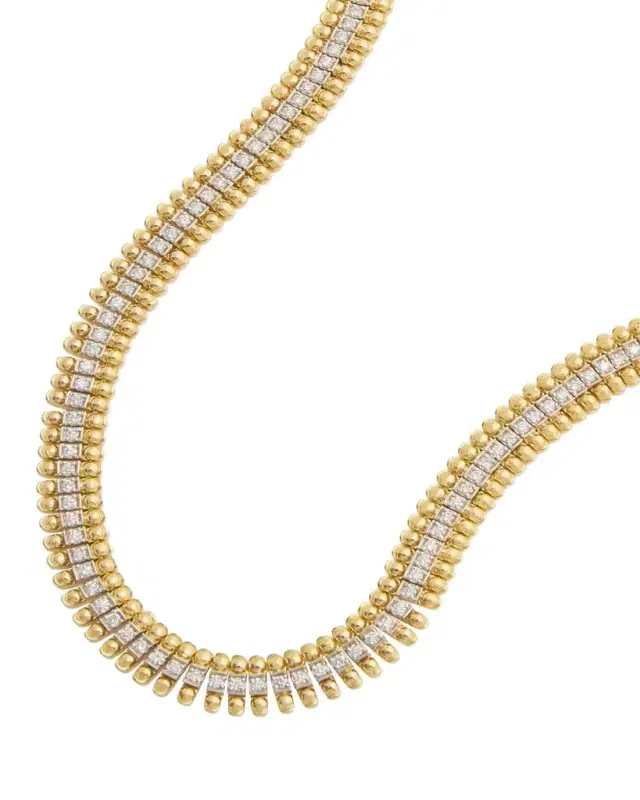 Jamie Wolf 18K Yellow Gold and White Gold Beaded Edge Necklace with Diamonds