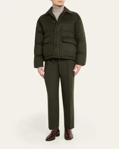 Auralee Men's Dark Olive Pleated Wool Trousers | Thumbnail 2