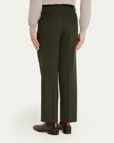Auralee Men's Dark Olive Pleated Wool Trousers | Thumbnail 3