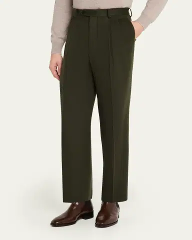 Auralee Men's Dark Olive Pleated Wool Trousers | Thumbnail 4