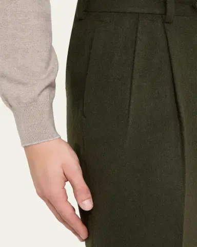 Auralee Men's Dark Olive Pleated Wool Trousers | Thumbnail 5