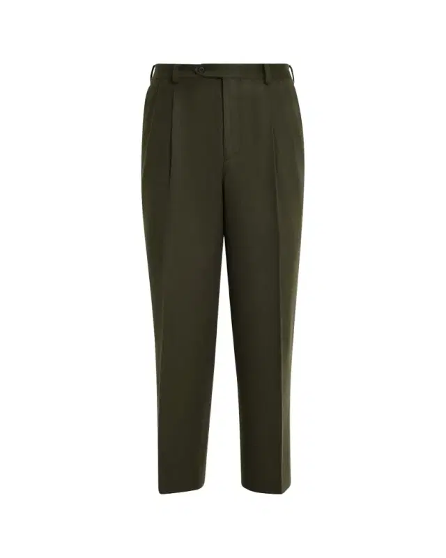 Men's Dark Olive Pleated Wool Trousers
