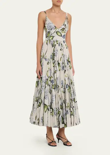 Oscar de la Renta Sleeveless Porcelain Flower Voile Midi Day Dress | Thumbnail 4 Oscar de la Renta Sleeveless Porcelain Flower Voile Midi Day Dress | Thumbnail 4