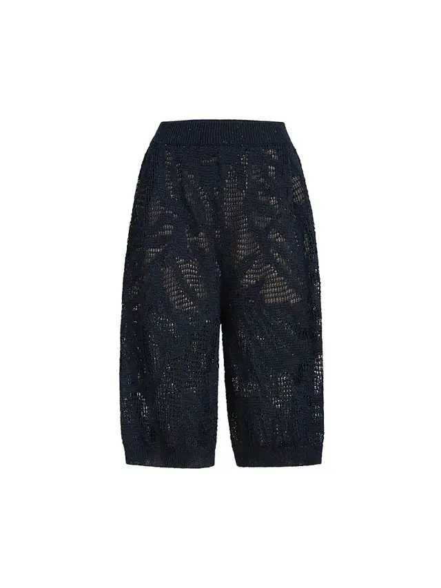 Women's Dazzling Water Lillies Bermuda Shorts in Linen and Cotton - Blue