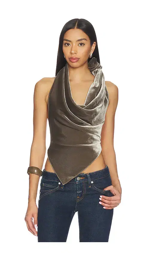 Velvet Leather Strap Halter Top