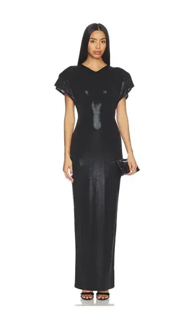 Norma Kamali Cap Sleeve Shoulder Pad Long Dress | Thumbnail 1 Norma Kamali Cap Sleeve Shoulder Pad Long Dress | Thumbnail 1