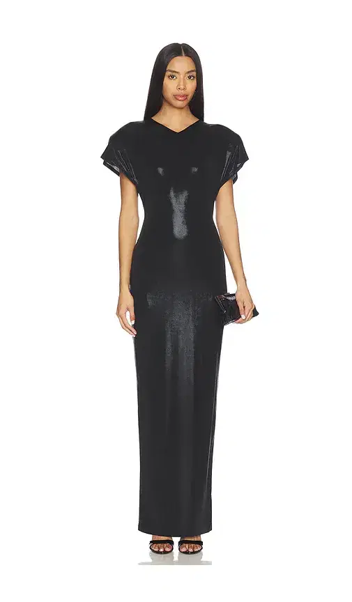 Norma Kamali Cap Sleeve Shoulder Pad Long Dress
