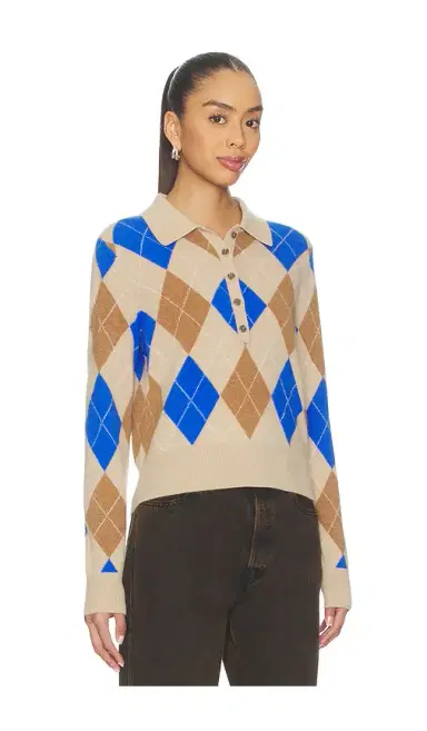 White + Warren Cashmere Argyle Long Sleeve Polo | Thumbnail 2 White + Warren Cashmere Argyle Long Sleeve Polo | Thumbnail 2