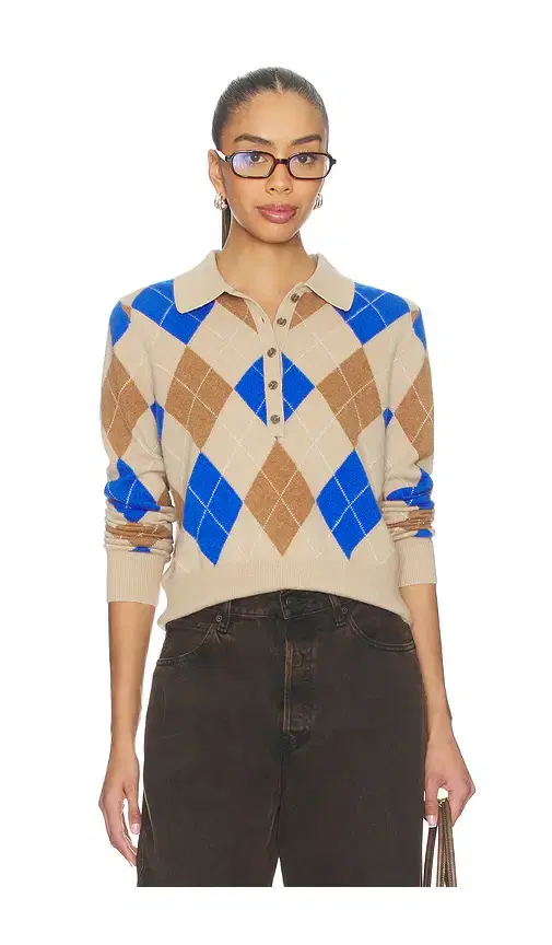 Cashmere Argyle Long Sleeve Polo
