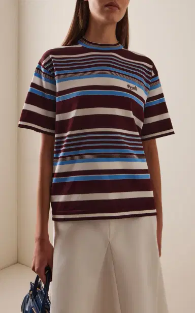 Prada Striped Cotton T-Shirt | Thumbnail 2 Prada Striped Cotton T-Shirt | Thumbnail 2
