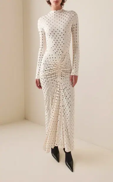 ALAÏA Crystal-Embellished Ruched Georgette Maxi Dress | Thumbnail 2
