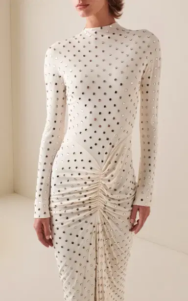 ALAÏA Crystal-Embellished Ruched Georgette Maxi Dress | Thumbnail 3