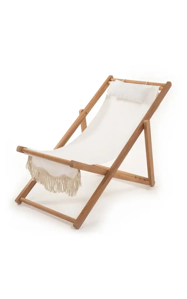 Business & Pleasure Premium Fringed Canvas Sling Chair - White