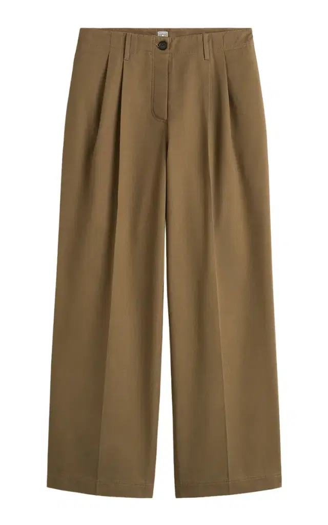 Toteme Pleated Cotton Twill Wide-Leg Pants