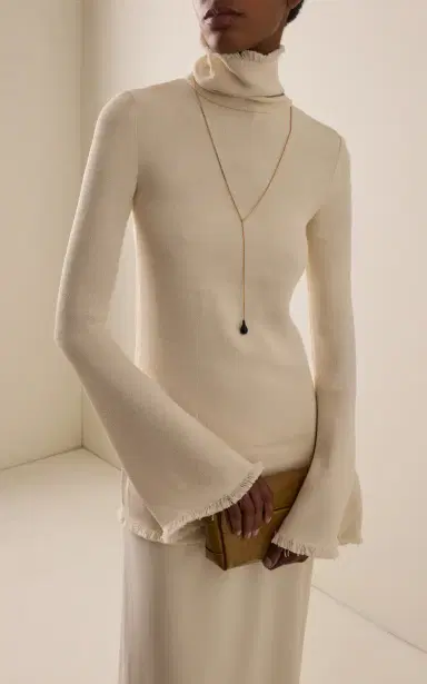 TOTEME Raw-Hem Crepe Turtleneck Top | Thumbnail 3
