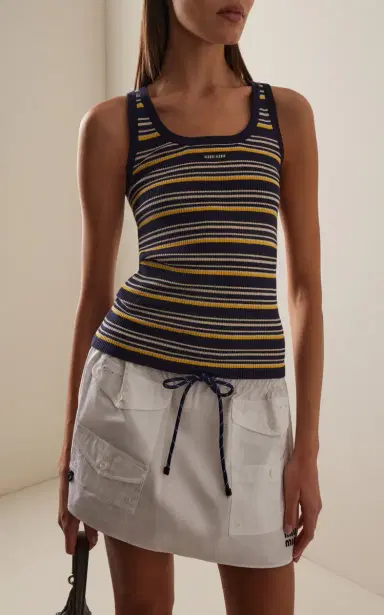 Miu Miu Striped Cotton Tank Top | Thumbnail 2 Miu Miu Striped Cotton Tank Top | Thumbnail 2