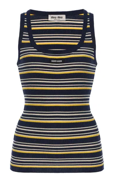 Miu Miu Striped Cotton Tank Top | Thumbnail 1 Miu Miu Striped Cotton Tank Top | Thumbnail 1