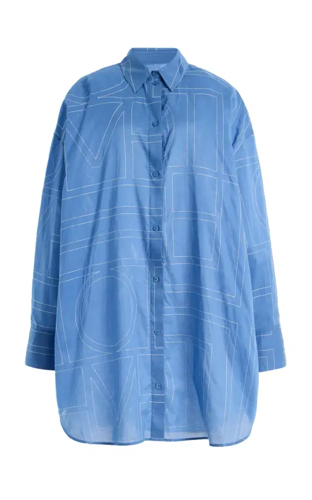 Monogram Cotton-Blend Long Summer Shirt Dress