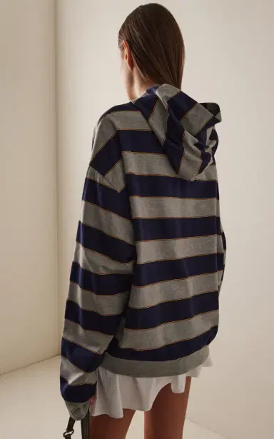 Miu Miu Striped Cotton Hoodie | Thumbnail 4 Miu Miu Striped Cotton Hoodie | Thumbnail 4