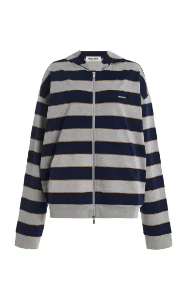Miu Miu Striped Cotton Hoodie | Thumbnail 6 Miu Miu Striped Cotton Hoodie | Thumbnail 6
